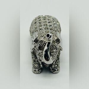 Vintage silver jeweled elephant mini statue / pill holder.
